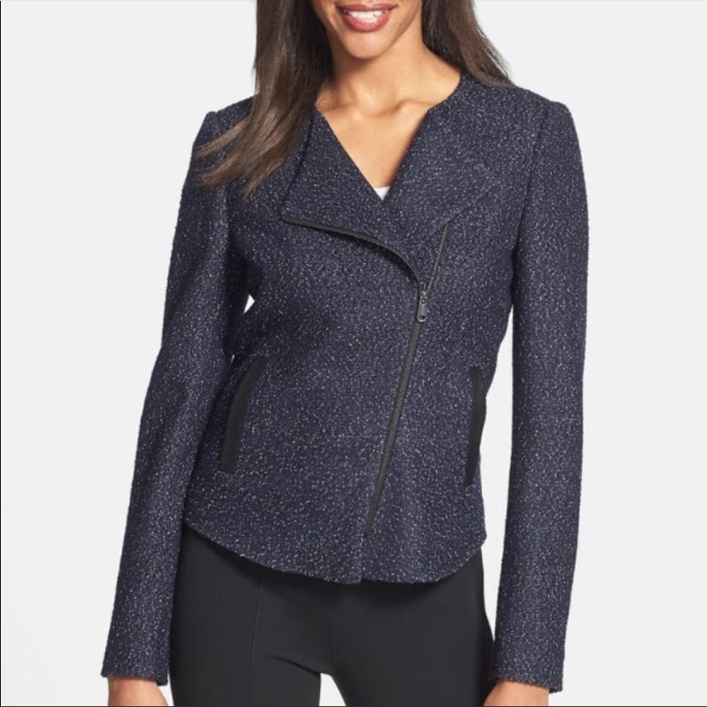 Hugo Boss Klera Tweed Wool Blue Asymmetrical Blazer Coat - Picture 1 of 9